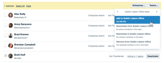 An image showing how to manage Trello Workspace members in bulk in an Enterprise Admin Dashboard