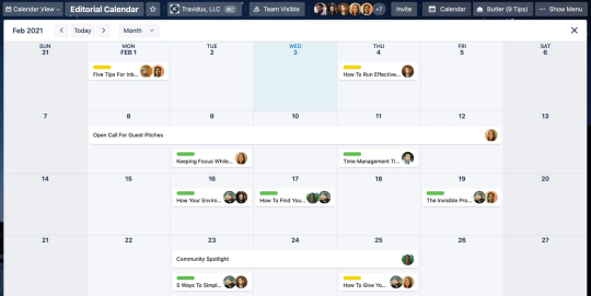 An image showing the Calendar view of a Trello board