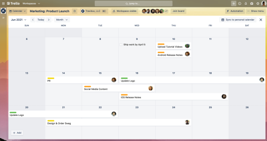 An image showing the Calendar view of a Trello board