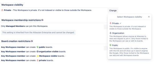 An image showing to set member permissions for a Trello Workspace