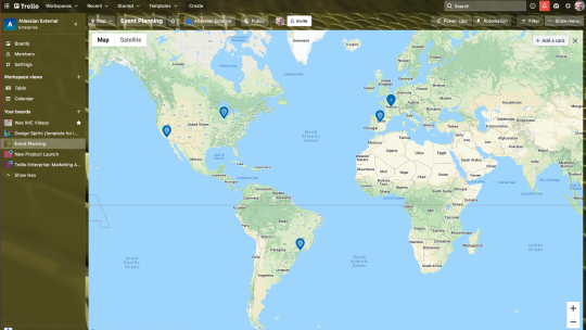 An image showing Map view of a Trello board