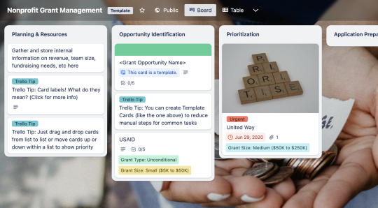 An image showing the Nonprofit Grant Management Trello board.